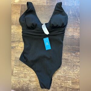 NWT Size Large Cupshe Black Textured One Piece Swimsuit
